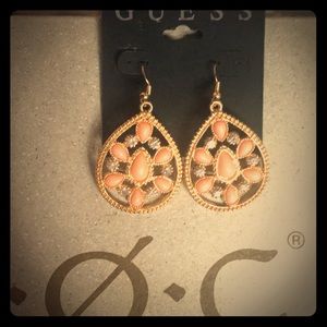 Guess diamond and peach stone studded earrings